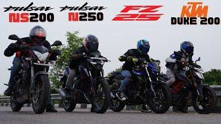 KTM Duke 250 vs Yamaha FZ25 vs Pulsar N250 vs Pulsar NS200 Drag Race