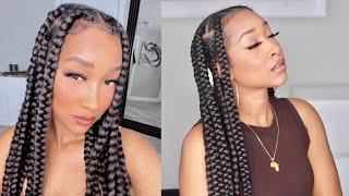 DIY Long Jumbo Knotless Coi Leray Braids. Step by Step Feed In Braids for Beginners