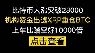 比特币大涨突破28000美元，机构资金出逃XRP重仓BTC，上车比踏空好10000倍 #比特币 #以太坊 #合约 #币圈 #数字货币 #DeFi #区块链