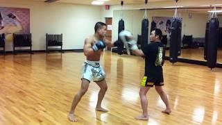 Tony Sakounthong and Master Saohin Srisuk 2013 muay thai pad work