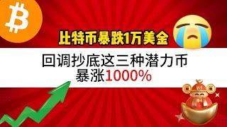 比特币暴跌1万美金，回调抄底这三种潜力币暴涨1000%。