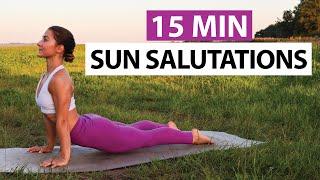 15 Min Sun Salutations | Daily Yoga Flow + Meditation for All Levels