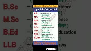 BA, MA BSc MSc BEd, LLB, PhD, BCom ka full form kya hota hai #shorts #short #viral #trending #gk