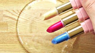 Slime Coloring with Makeup! Mixing Red, Yellow + Blue Lipsticks into Clear Slime! Satisfying ASMR!