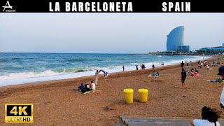 La Barceloneta Beach  Best Barcelona Beaches️ 4K Walking Tour 2024  4K60fps // Windy Day