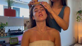 ASMR head massage on Haley  (hair brushing, scalp massage, hair play)