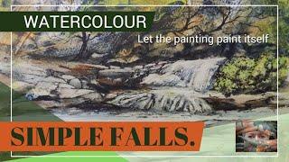 Simple Falls. Bold watercolour with a palette knife and ink. Let the painting paint itself.