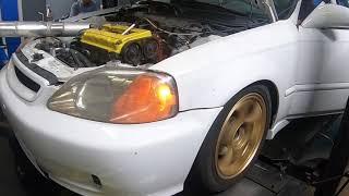 B20v EK on the DYNO! PUMP GAS (NO E85) open header & EF kart!