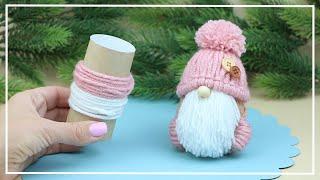 Amazing Gnome made of Yarn and Cardboard Sleeve  Christmas decorations  DIY NataliDoma