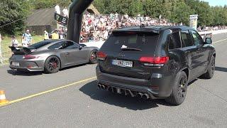 Porsche 991 GT3 4.0 with LOUD DUNDON Exhaust vs 1000HP Jeep Trackhawk with Meisterschaft exhaust