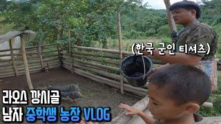 한국 군 티셔츠만 입는 라오스 깡시골 남자 중학생 농장 VLOGㅣ모내기철