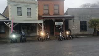 Bikies arriving at Clunes.  Led by David ( Toecutter) Larter.