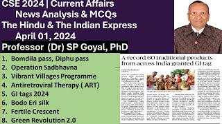 Daily News Analysis | Daily MCQs | April 01 , 2024 |UPSC Prelims 2024 | The Hindu & Indian Express