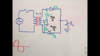 Rectificador onda completa (diodos) con derivación central