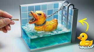 Diorama of Zombie Rubber Duck in a bubble swimming pool