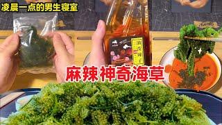 凌晨一点的男生寝室！麻辣神奇海草+宿舍烧烤！香香辣辣还很脆爽今晚又能睡个好觉！【天天做饿梦】