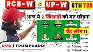 BLR W vs UP W 8th T20 WPL Dream11 Prediction | rcb w vs up w dream11 team prediction | Blr vs Up w