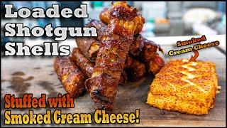 STUFFED Smoked Shotgun Shells & Smoked Cream Cheese! Chargriller Gravity Fed 980! #4k