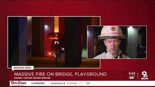 Massive fire engulfs park, damages I-471 bridge between Kentucky and Ohio