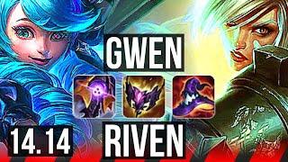 GWEN vs RIVEN (TOP) | 14/1/6, 9 solo kills, Legendary, 500+ games | EUNE Diamond | 14.14
