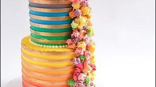 Rainbow and Gold Popcorn Cake- Rosie's Dessert Spot