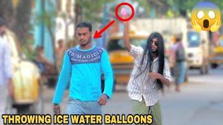 Throwing Ice Water Balloons at People Prank ! || MOUZ PRANK