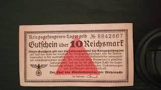 WW2 German POW Camp Currency Note for 10 Reichsmarks.