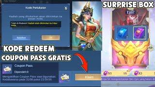 KODE REDEEM ML COUPON PASS GRATIS & 4 TIKET SURPRISE BOX