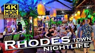 Rhodes Town Nightlife, Bars, Restaurants in 4K 60fps HDR (UHD)  The best places  Walking tour