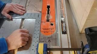 Table saw setup with measurements for cutting handles into bee hive boxes.