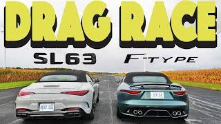 Roadster Battle! 2023 MB SL63 AMG vs 2023 Jaguar F Type R, drag and roll race.