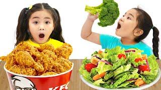 Suri and Annie Pretend Play Eat Healthy Food for Kids