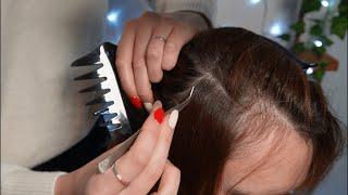 asmr scalp check and ear cleaning (parting and scratching, tweezers, layered sounds)