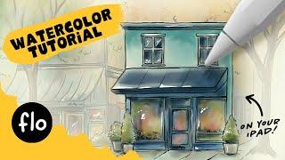 EASY Watercolor Storefront Painting Tutorial on your iPad in PROCREATE