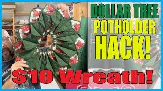 Sew a Wreath from... Potholders?!?  Dollar Tree Hack Christmas Decoration Tutorial!