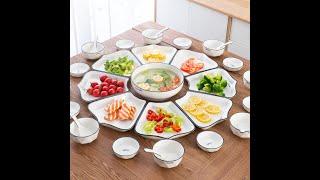 HamiDouRoll CERAMIC GOURMET WHITE FLOWER COMBINABLE SERVING PLATE AND BOWL SET 哈咪豆ins北欧黑线陶瓷拼盘碗碟盘套装简约