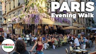 Paris Evening Walk and Bike Ride - 4K - With Captions!