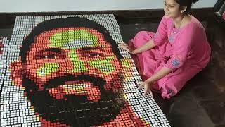Original Viral Video - Dinesh Karthik with 600 Rubik's Cubes Mosaic Artwork by Prithveesh K