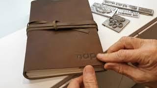 Hot plate embossing on our handmade leather journals.