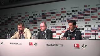 Die Pressekonferenz nach dem 2:1-Sieg im Relegation-Rückspiel beim MSV Duisburg