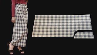 Very easy ⭐ [NO ELASTIC, NO ZIPPER] Palazzo Pants Cutting and Sewing | DIY Wrap culottes trousers