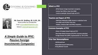 Introduction to PFIC Tax and Reporting: Passive Foreign Investment Companies (Golding and Golding).