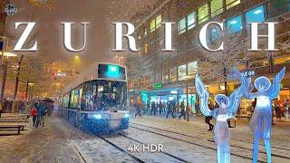 ZURICH SWITZERLAND  Christmas Markets & Snowfall Walking tour 4K Spirit of winter