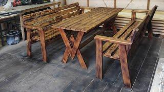 Обпалювання та фарбування комплект стіл та лавки Firing and painting a table and bench set wood diy