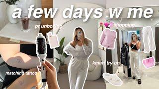 spend a few days with me  kmart shopping & try on, new tattoo, pr unboxings, new routine