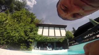 Jump from roof in Uhwiesen, Switzerland, Summer 2014.