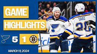 Game Highlights: Blues 5, Bruins 1