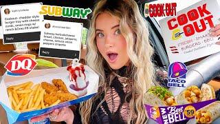Eating My SUBSCRIBER’S FAVORITE FAST FOOD ORDERS For 24 HOURS!