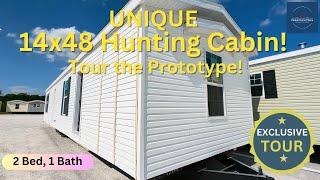 Explore the Unique 14x48 Hunting Cabin Floor Plan: 2 Bed, 1 Bath Prototype Tour!