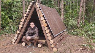 Storm Destroyed the Forest - Building a Bushcraft Shelter & Camping 3 Days